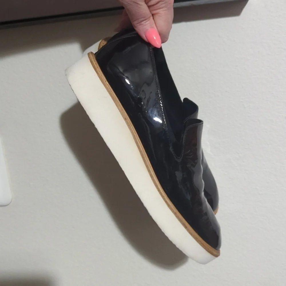 Vince Patent Leather Platform Slip On Sneakers